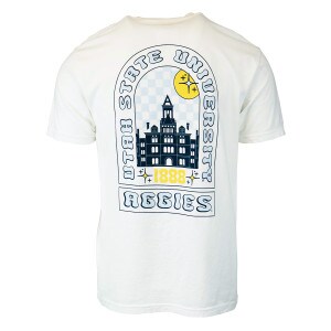 Utah State Aggies old main checkerboard white t-shirt